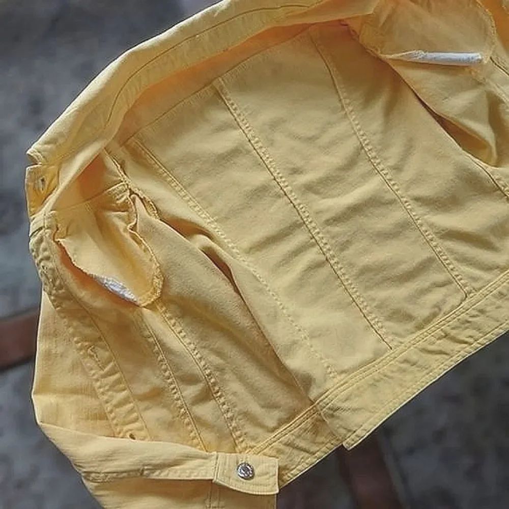 Vtg lemon yellow denim button up jacket - Picture 5 of 12